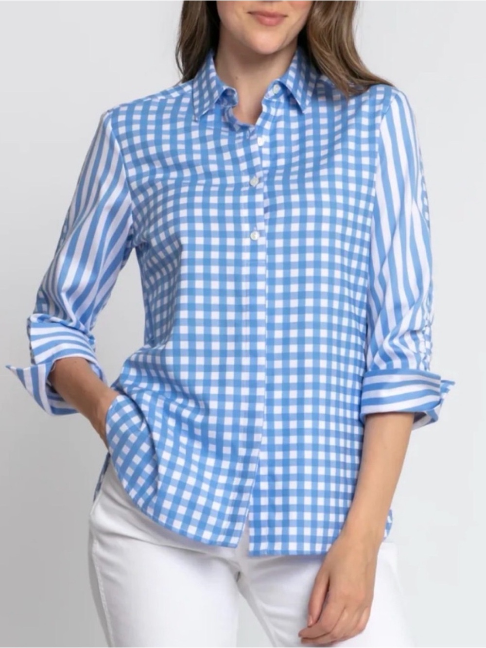 Hinson Wu Blue White Gingham Button Front Zoey Shirt Women’s Small